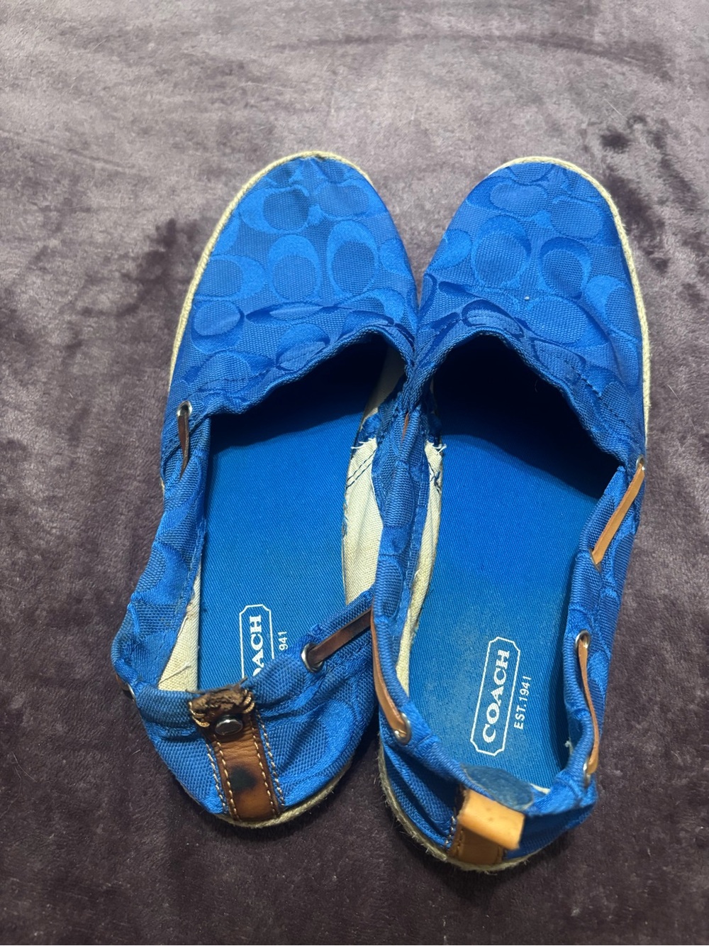 Coach  Royal Blue Slip-On Sneakers with Tan Leather Trim
